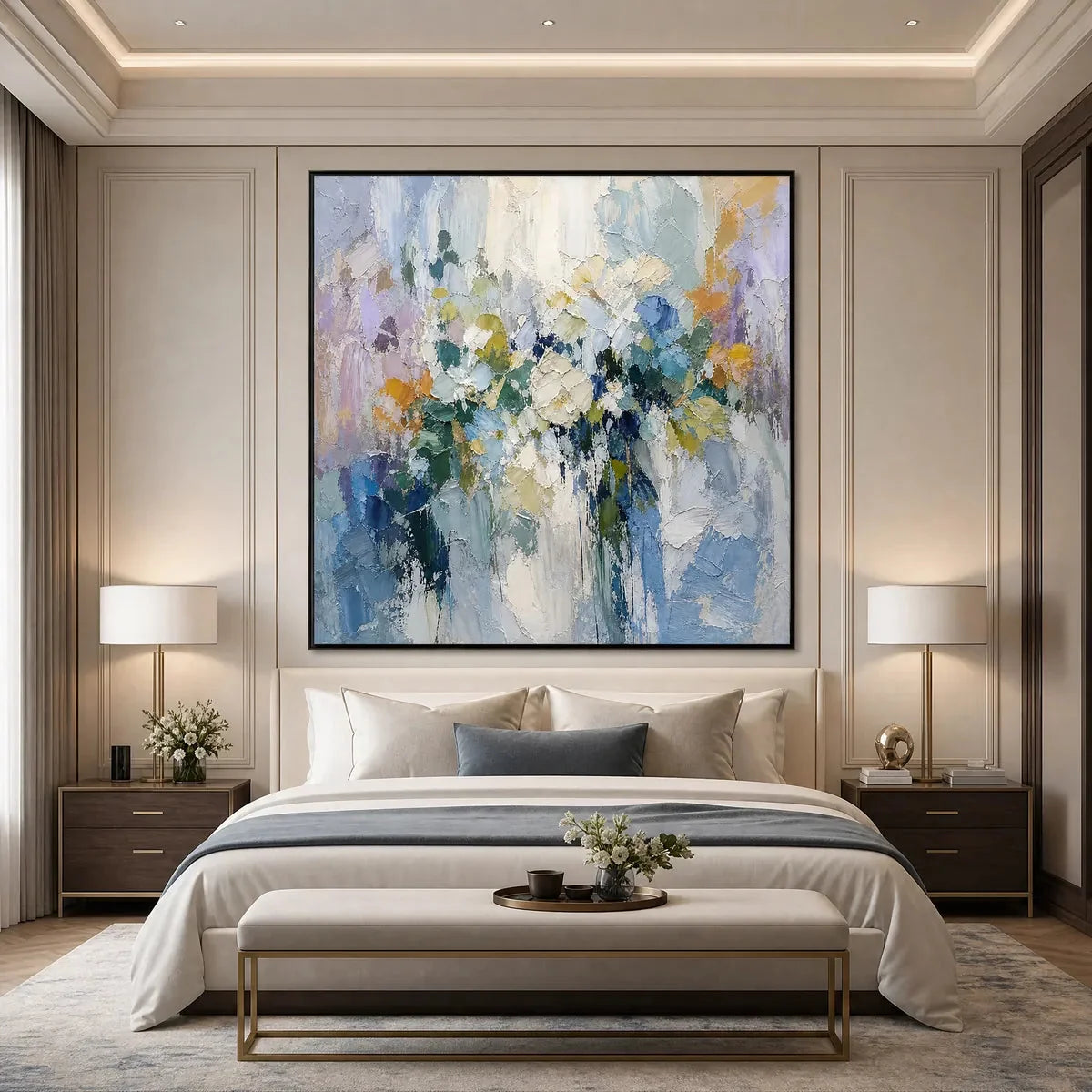 Ethereal Bloom Abstract Floral Textured Oil Painting for Walls | Abstract mood, soft natural light studio shot