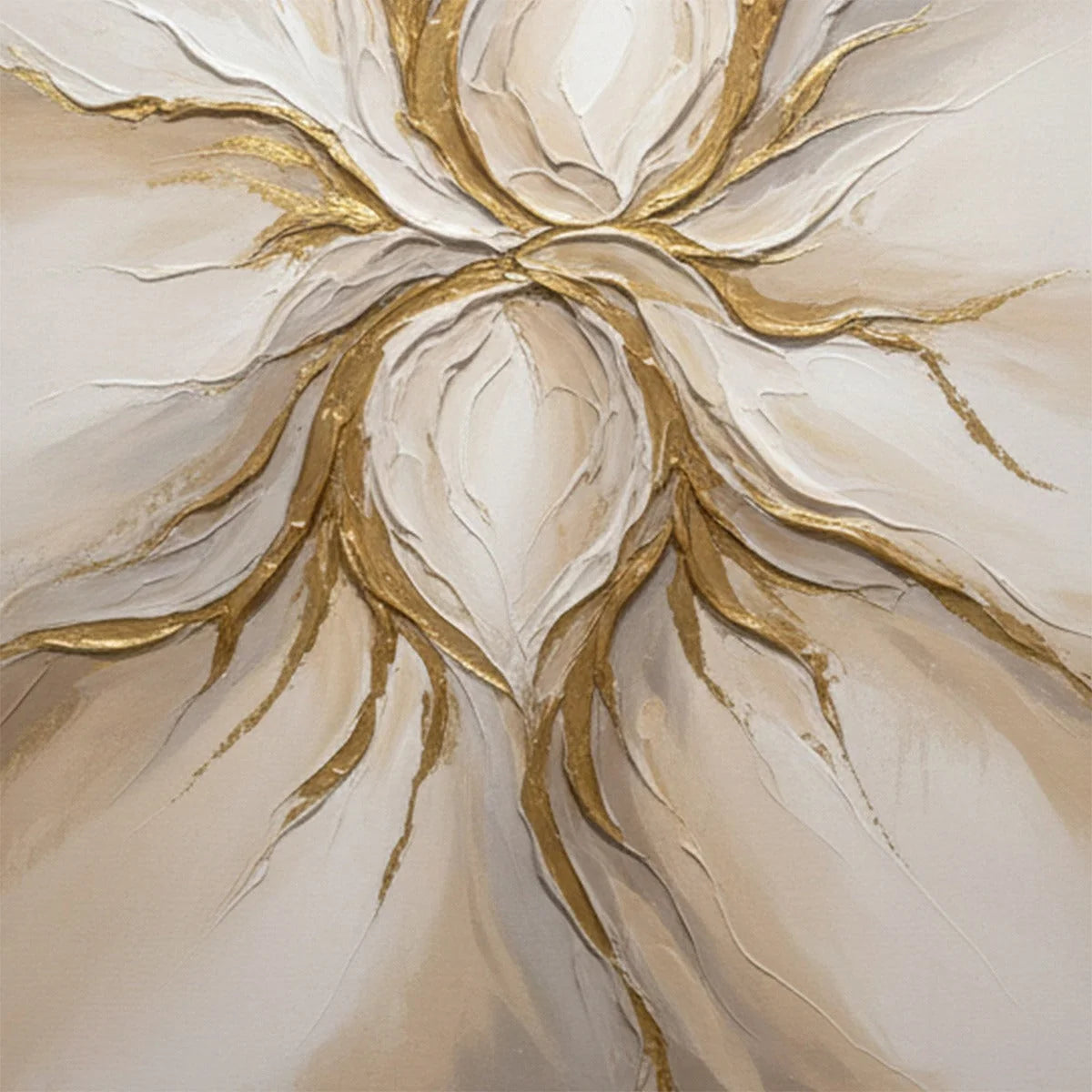 ETHEREAL BLOOM: Textured Gold & White Abstract Floral Painting | rectangular format, hand-painted canvas edge