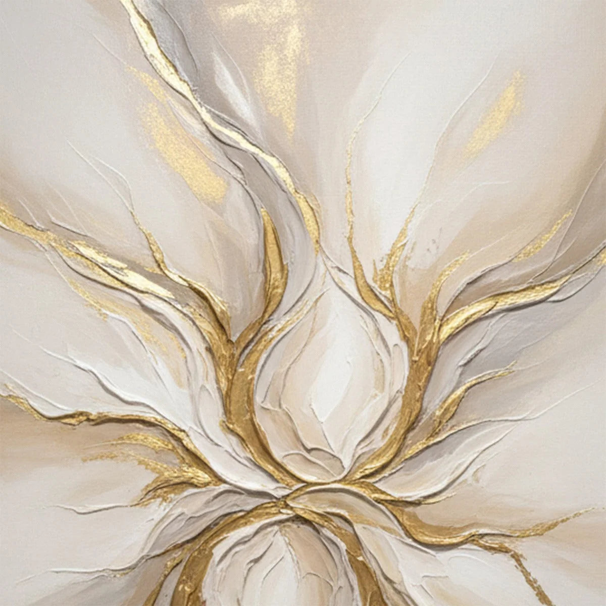 ETHEREAL BLOOM: Textured Gold & White Abstract Floral Painting | rolled canvas, ready for custom framing