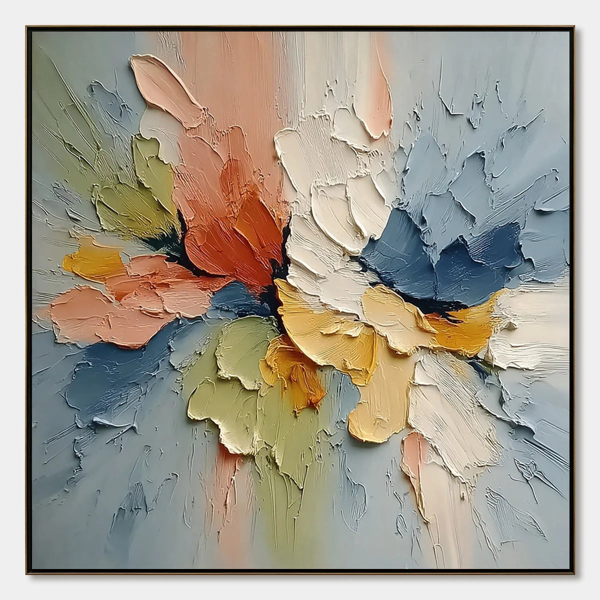 ETHEREAL BLOOM: Textured Impasto Abstract Floral Painting | hanging in ETHEREAL BLOOM: Textured Impasto Abstract Floral Painting featuring layered textured brushwork in refined tones; abstract comp...