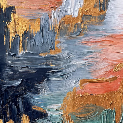 ETHEREAL CASCADE: Textured Vertical Abstract Art with Gold Accents | rectangular format, hand-painted canvas edge