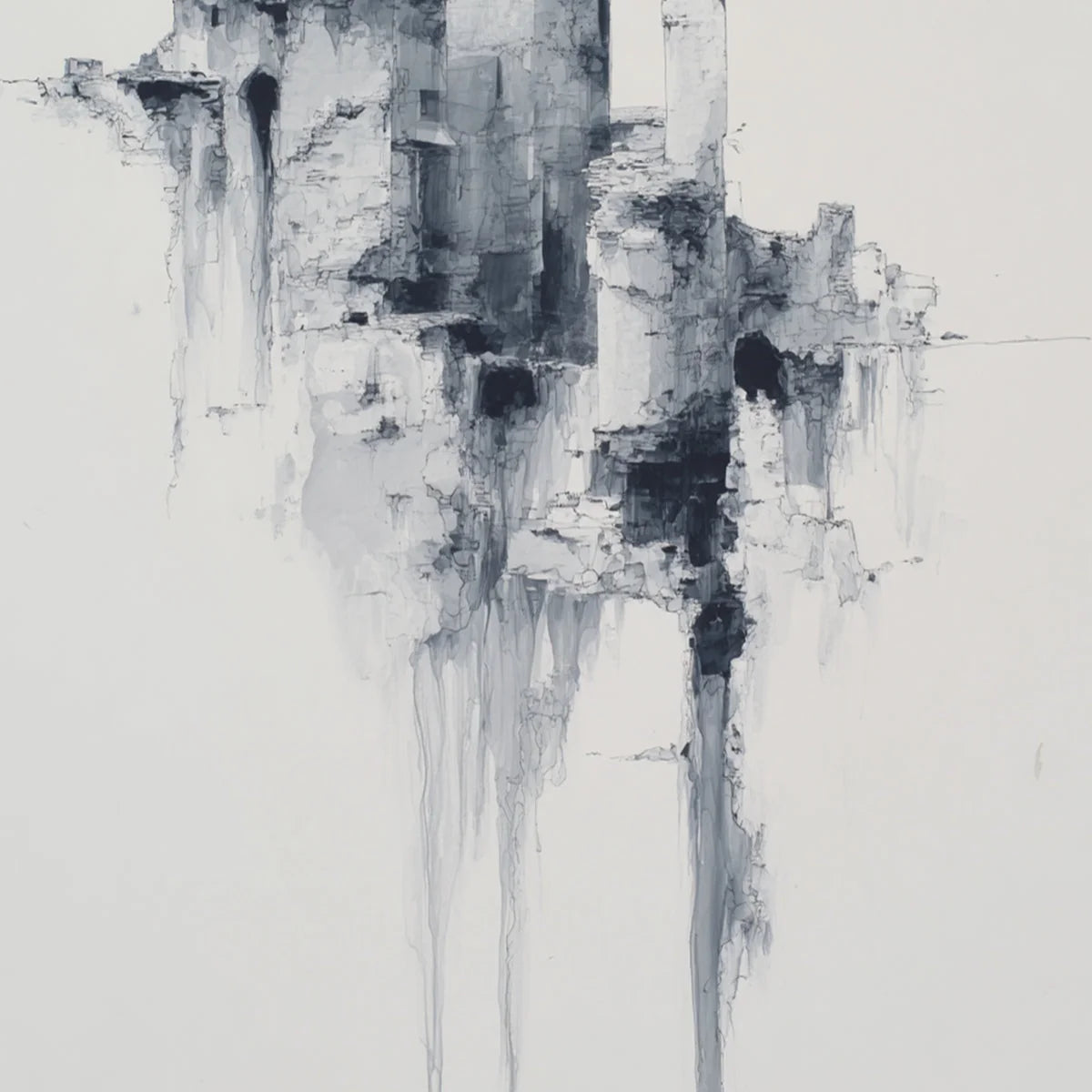 ETHEREAL CITADEL: Minimalist Monochrome Architectural Painting | rolled canvas, ready for custom framing