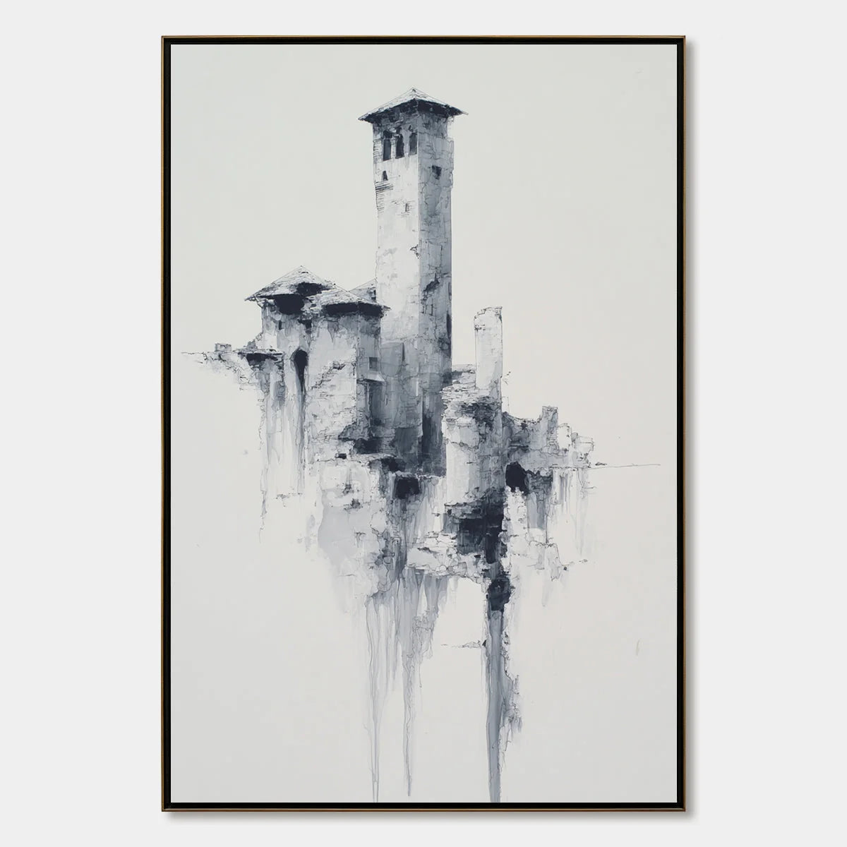 ETHEREAL CITADEL: Minimalist Monochrome Architectural Painting | hanging in ETHEREAL CITADEL: Minimalist Monochrome Architectural Painting featuring layered textured brushwork in refined tones; min...