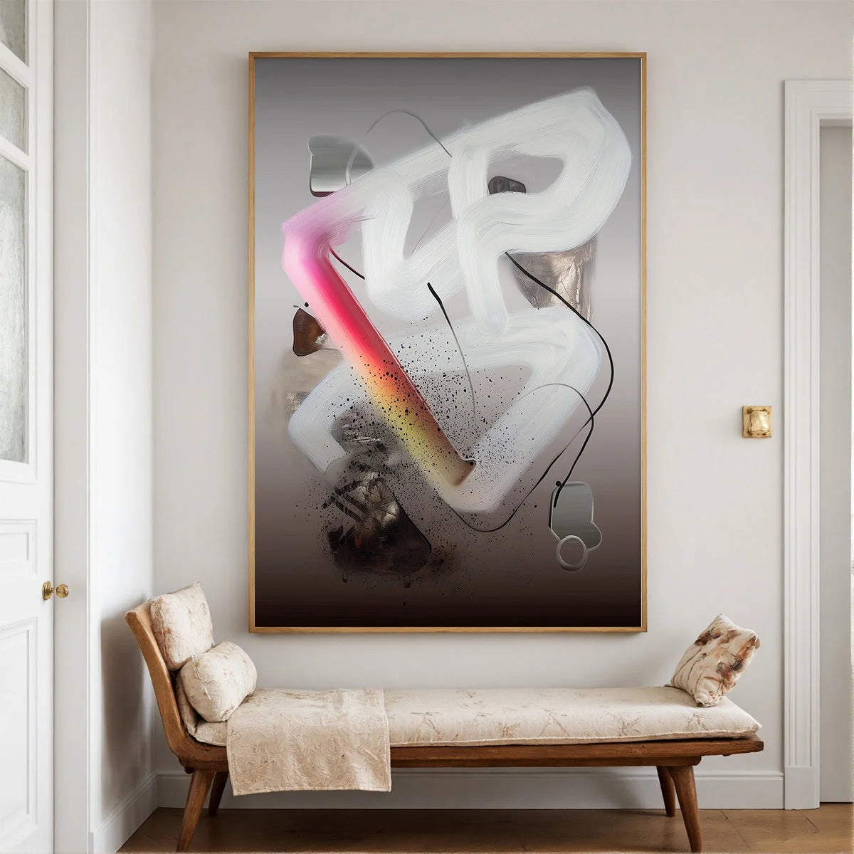 ETHEREAL DRIFT: Abstract Textured Oil Painting on Grey | Abstract mood, soft natural light studio shot