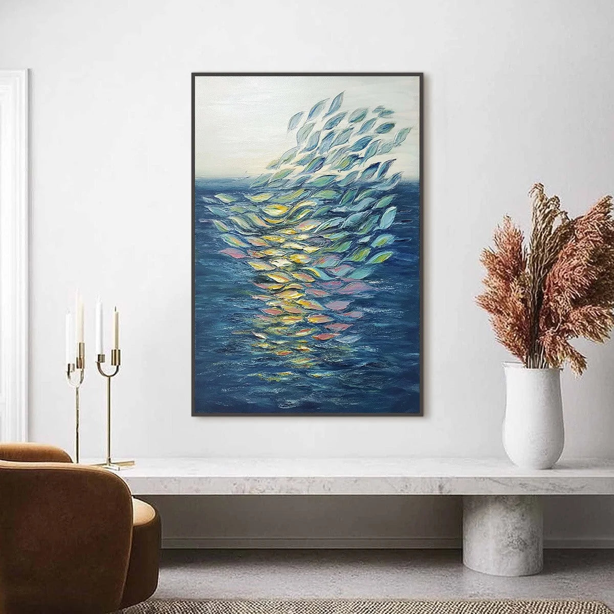 ETHEREAL FLOW: Textured Abstract Seascape Oil Painting | Abstract closeup, raised brushwork detail