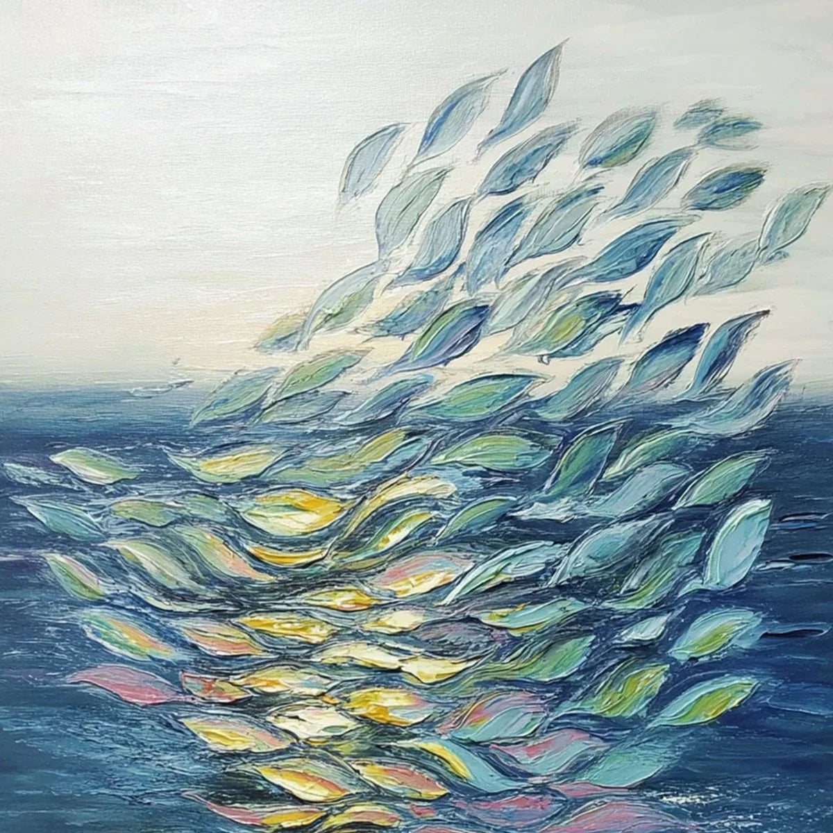 ETHEREAL FLOW: Textured Abstract Seascape Oil Painting | rectangular format, hand-painted canvas edge