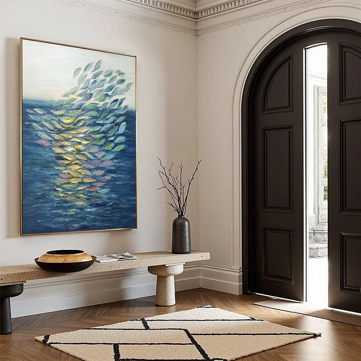 ETHEREAL FLOW: Textured Abstract Seascape Oil Painting | beige palette, original Hand-painted on premium stretched canvas using artist-grade oils; rich layered surface combines smooth gradients wit...