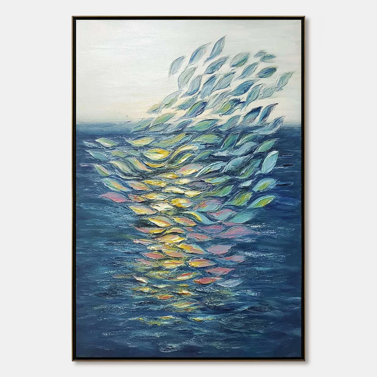 ETHEREAL FLOW: Textured Abstract Seascape Oil Painting | hanging in ETHEREAL FLOW: Textured Abstract Seascape Oil Painting featuring layered textured brushwork in refined tones; abstract compositio...