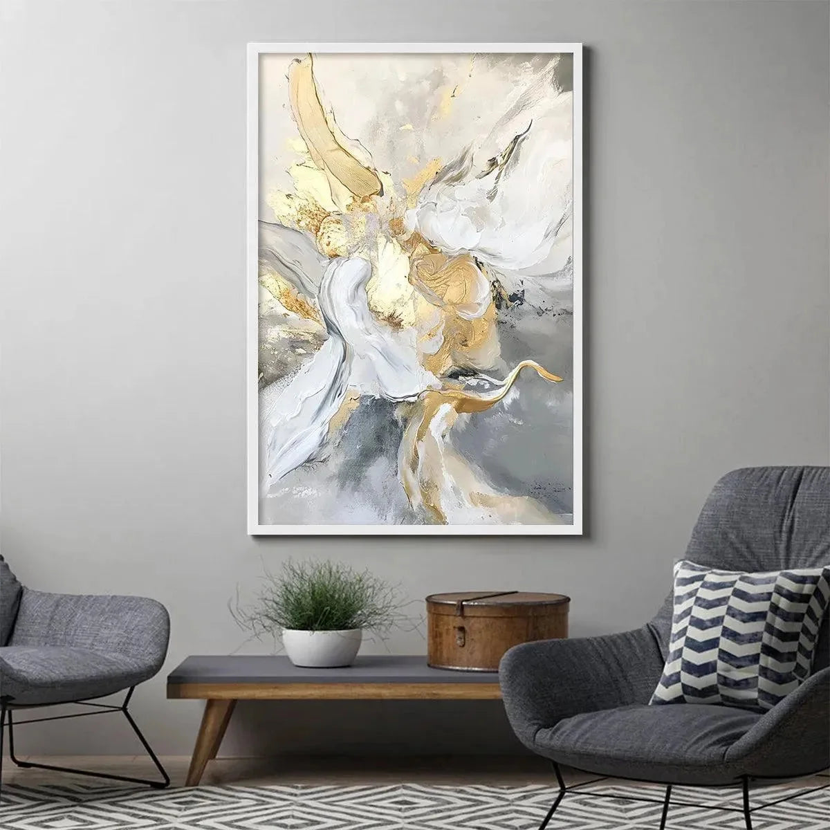 ETHEREAL GOLD: Abstract White, Grey and Gold Oil Painting | Abstract closeup, raised brushwork detail