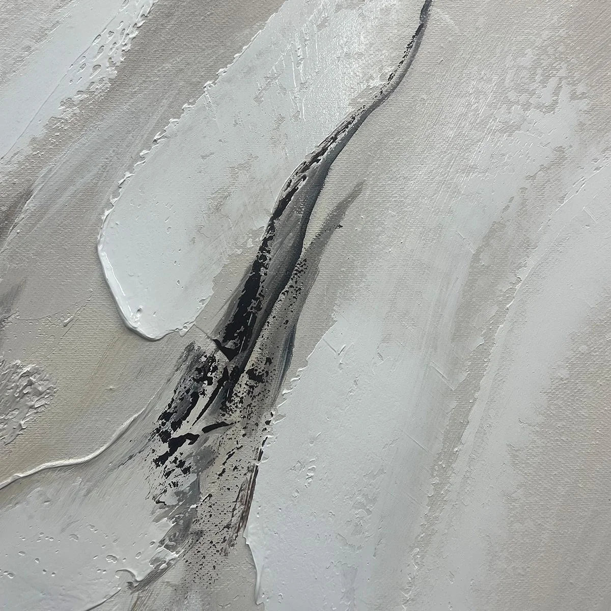 ETHEREAL GOLD: Abstract White, Grey and Gold Oil Painting | rectangular format, hand-painted canvas edge