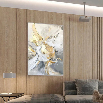 ETHEREAL GOLD: Abstract White, Grey and Gold Oil Painting | rolled canvas, ready for custom framing