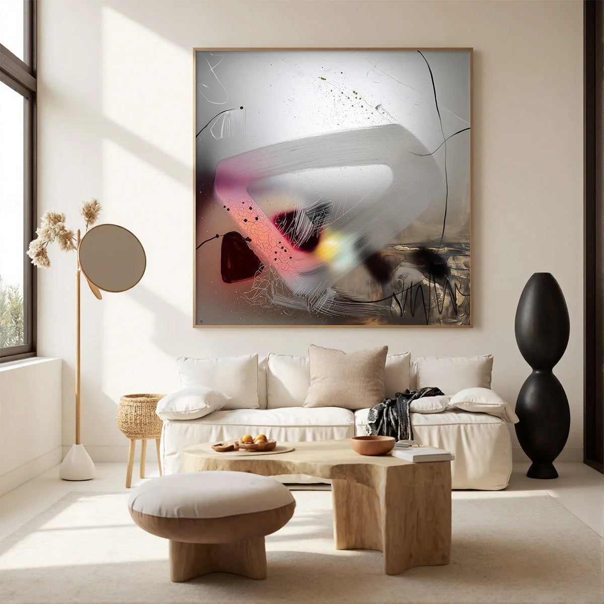 ETHEREAL WHISPERS: Abstract Mixed Media Oil Painting | beige palette, original Hand-painted on premium stretched canvas using artist-grade oils; rich layered surface combines smooth gradients with ...