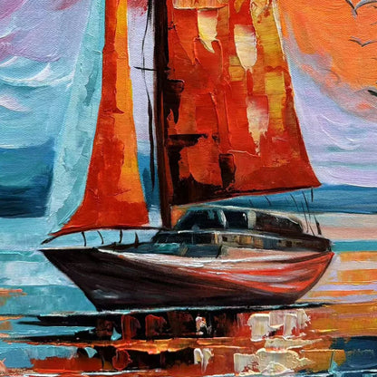 EVENING SAIL: Square Sailboat Painting, Colorful Sunset | rectangular format, hand-painted canvas edge