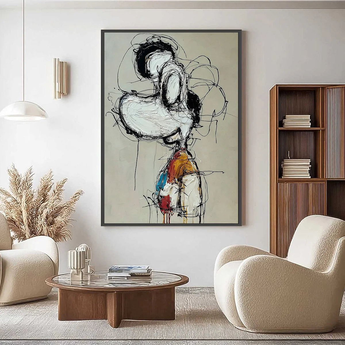 INNER MONOLOGUE: Expressive Abstract Figurative Impasto Wall Art | gold frame stretched on neutral wall