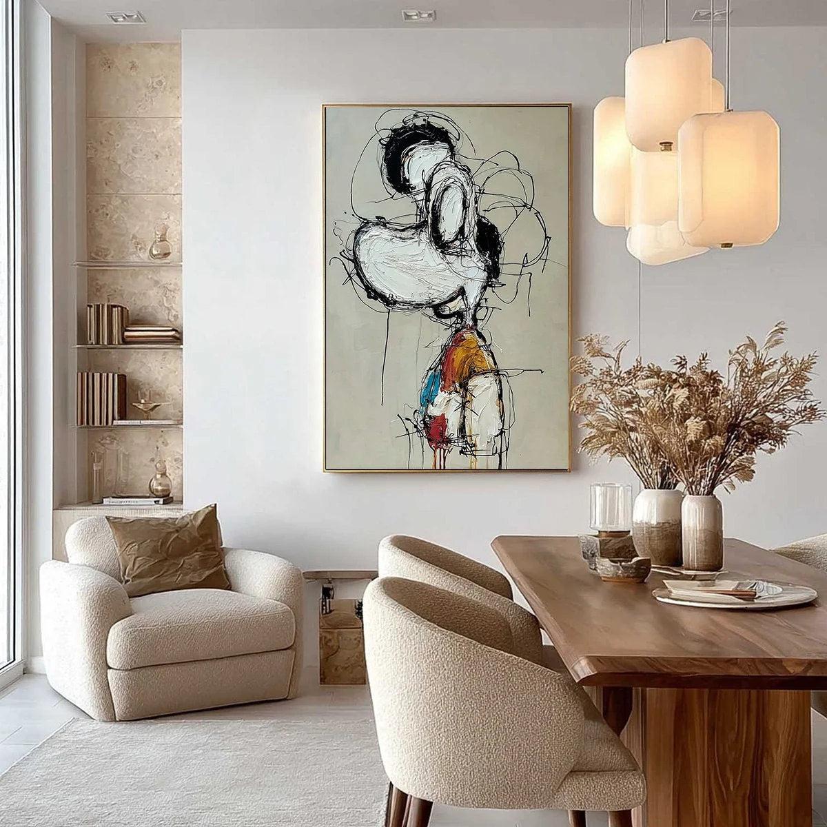 INNER MONOLOGUE: Expressive Abstract Figurative Impasto Wall Art | black frame version on white wall