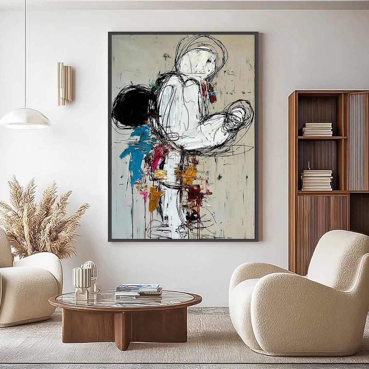 KINETIC FORM: Expressive Abstract Figurative Wall Art | gold frame stretched on neutral wall