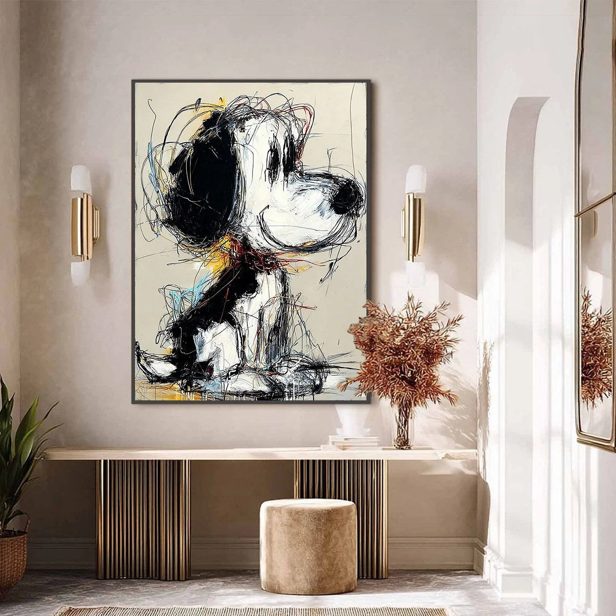 NOSTALGIC SCRIBBLE: Expressive Pop Art Dog Painting for Modern Decor | Pop Art closeup, raised brushwork detail