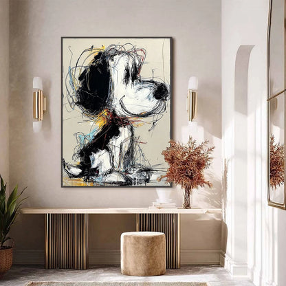 NOSTALGIC SCRIBBLE: Expressive Pop Art Dog Painting for Modern Decor | Pop Art closeup, raised brushwork detail