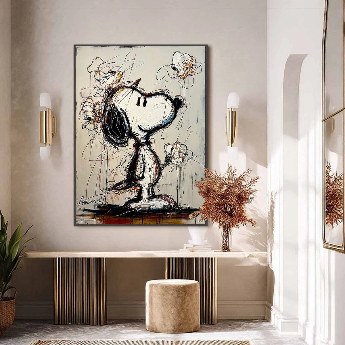JOYFUL DAYDREAM: Expressive Pop Art Character Painting with Floral Accents | Pop Art closeup, raised brushwork detail