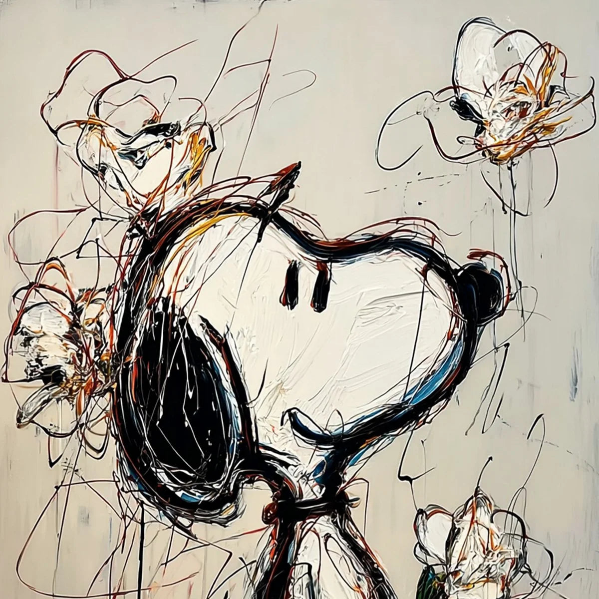 JOYFUL DAYDREAM: Expressive Pop Art Character Painting with Floral Accents | rectangular format, hand-painted canvas edge