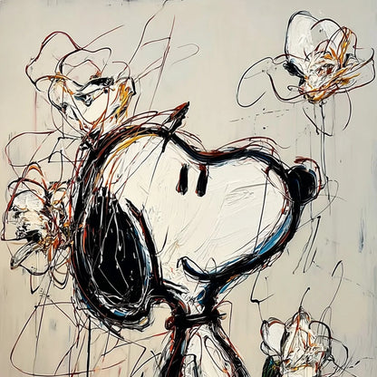 JOYFUL DAYDREAM: Expressive Pop Art Character Painting with Floral Accents | rectangular format, hand-painted canvas edge