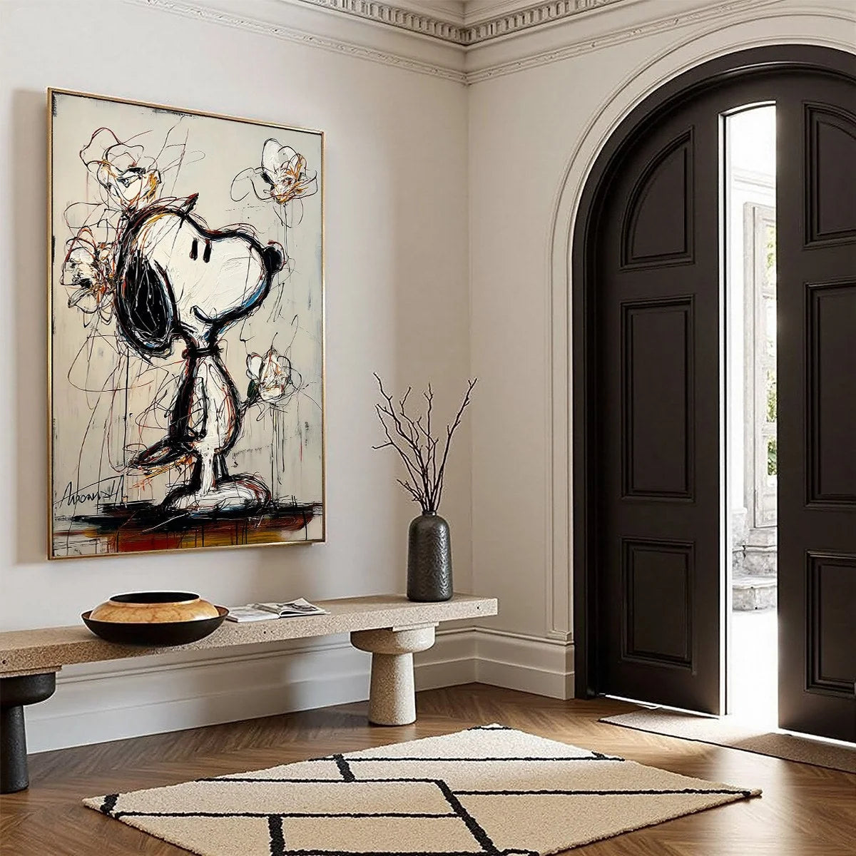 JOYFUL DAYDREAM: Expressive Pop Art Character Painting with Floral Accents | multi-color palette, original oil on stretched canvas art