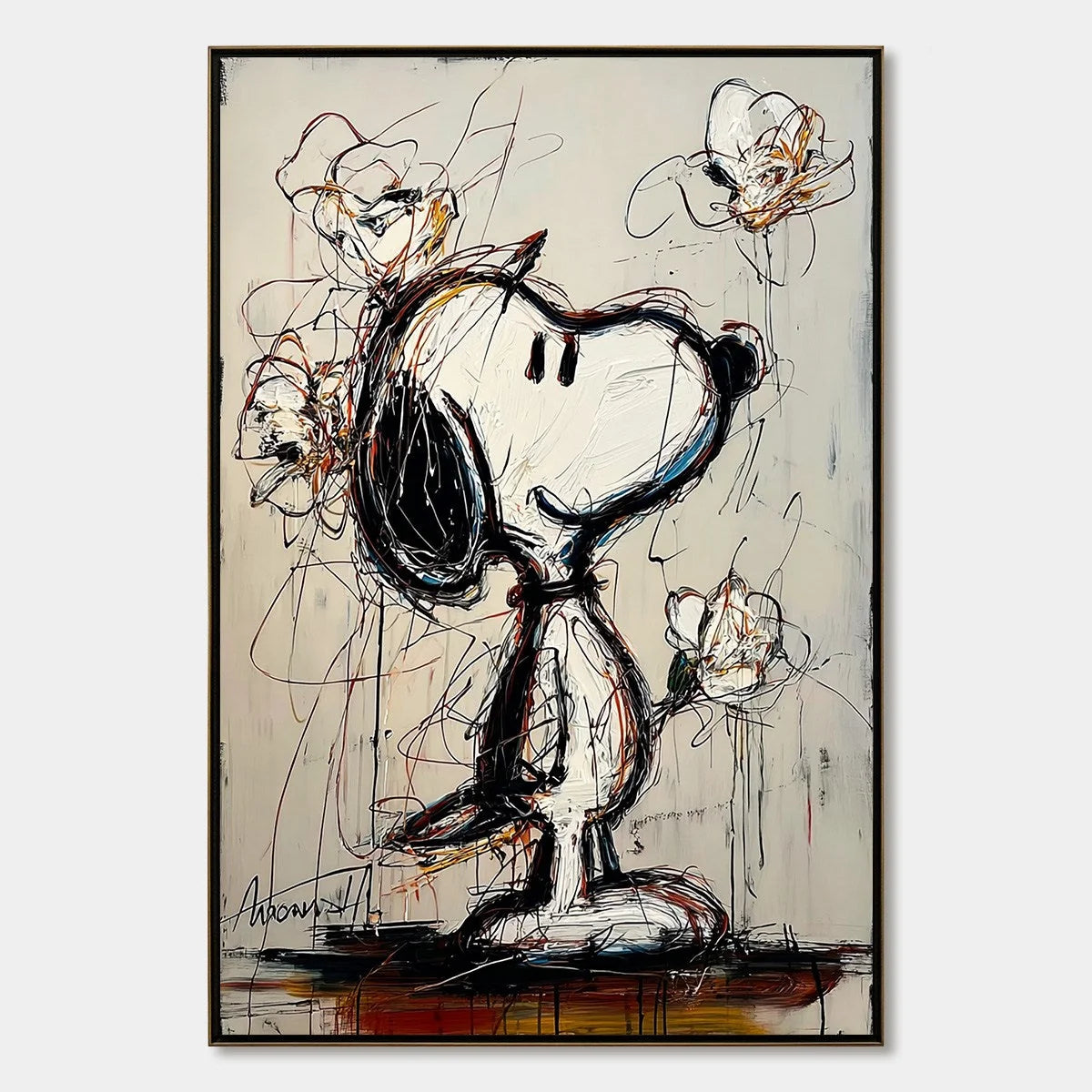 JOYFUL DAYDREAM: Expressive Pop Art Character Painting with Floral Accents | hanging in living room, Pop Art wall art