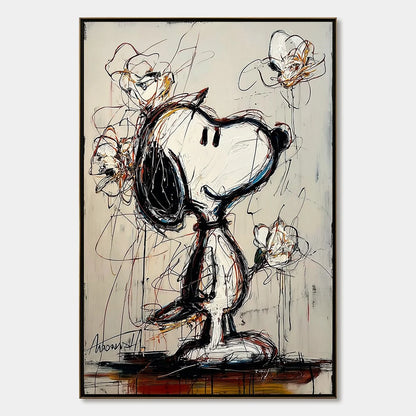 JOYFUL DAYDREAM: Expressive Pop Art Character Painting with Floral Accents | hanging in living room, Pop Art wall art