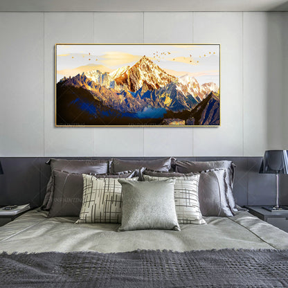 Extra grote afdrukbare muurkunst decor/goud marineblauw abstracte bergvogel/prin #4