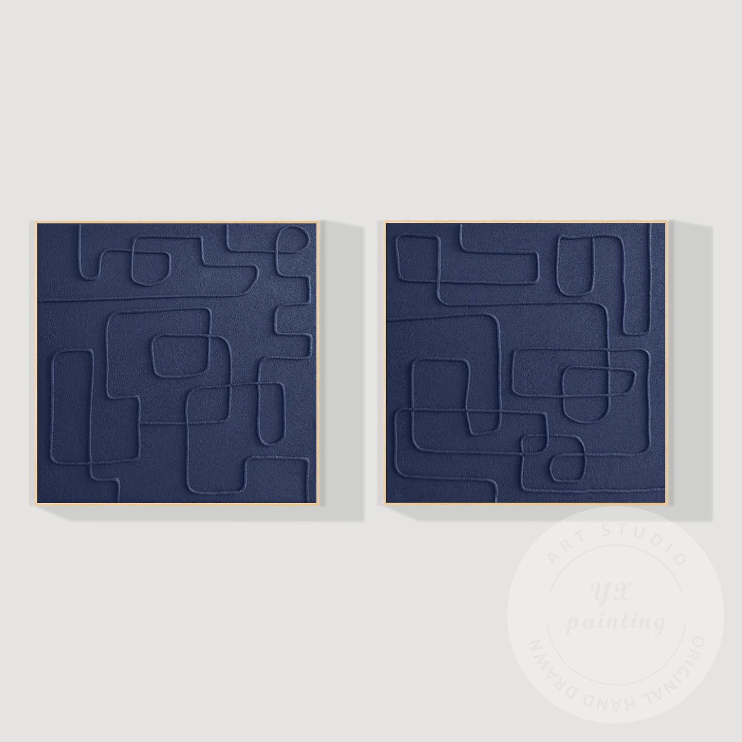 Extra Large Navy Blue 3D Texture Painting Set, Square Abstract Canvas Art, Frame #8