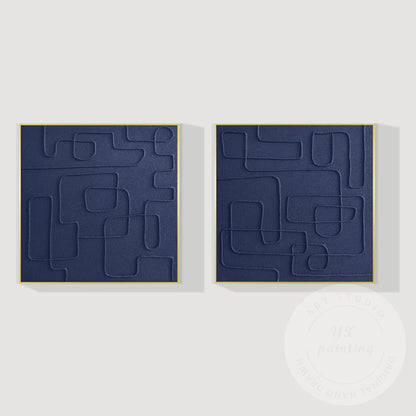 Extra Large Navy Blue 3D Texture Painting Set, Square Abstract Canvas Art, Frame #9