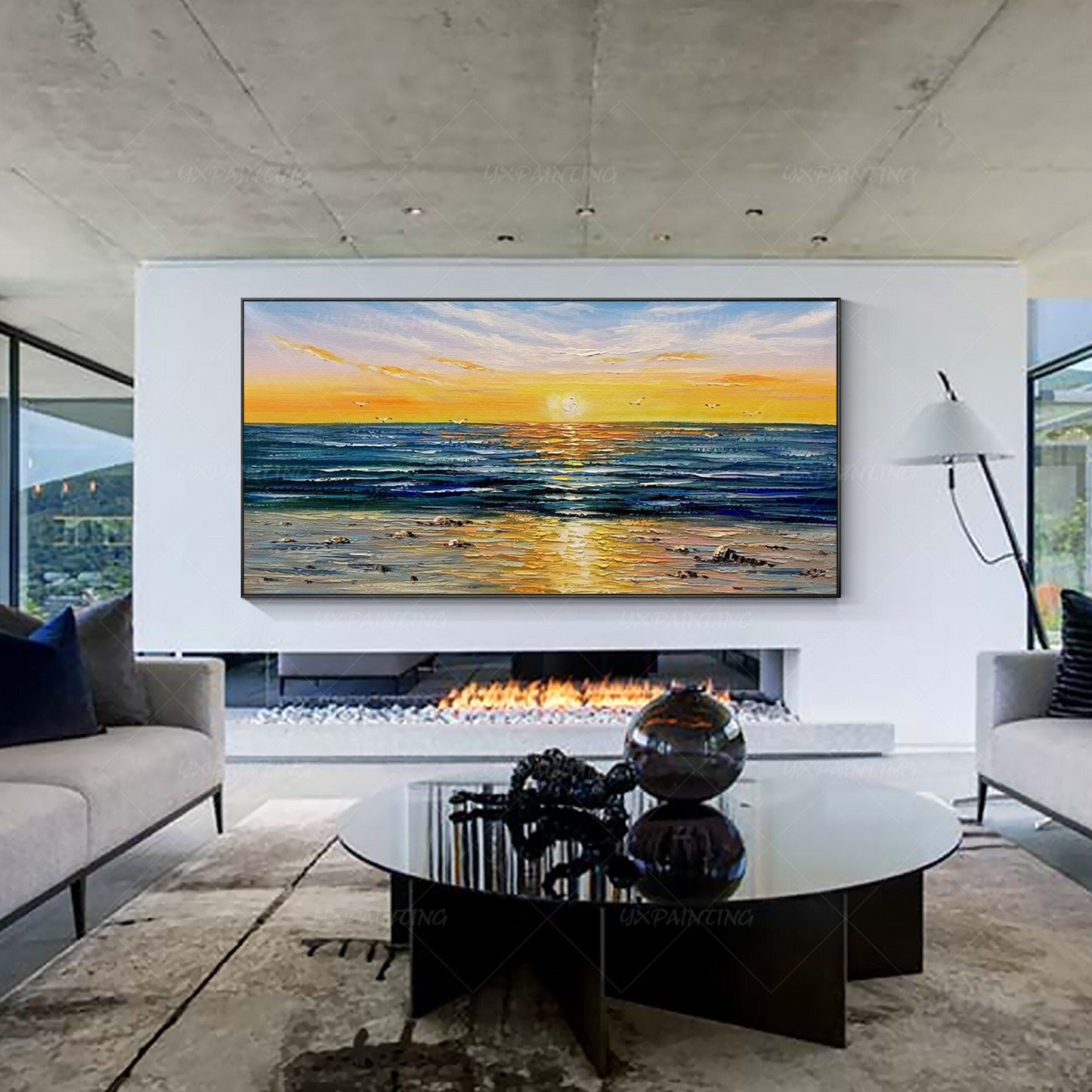 Extra Large Seascape Painting: Abstract Sunset Beach Wall Art #2