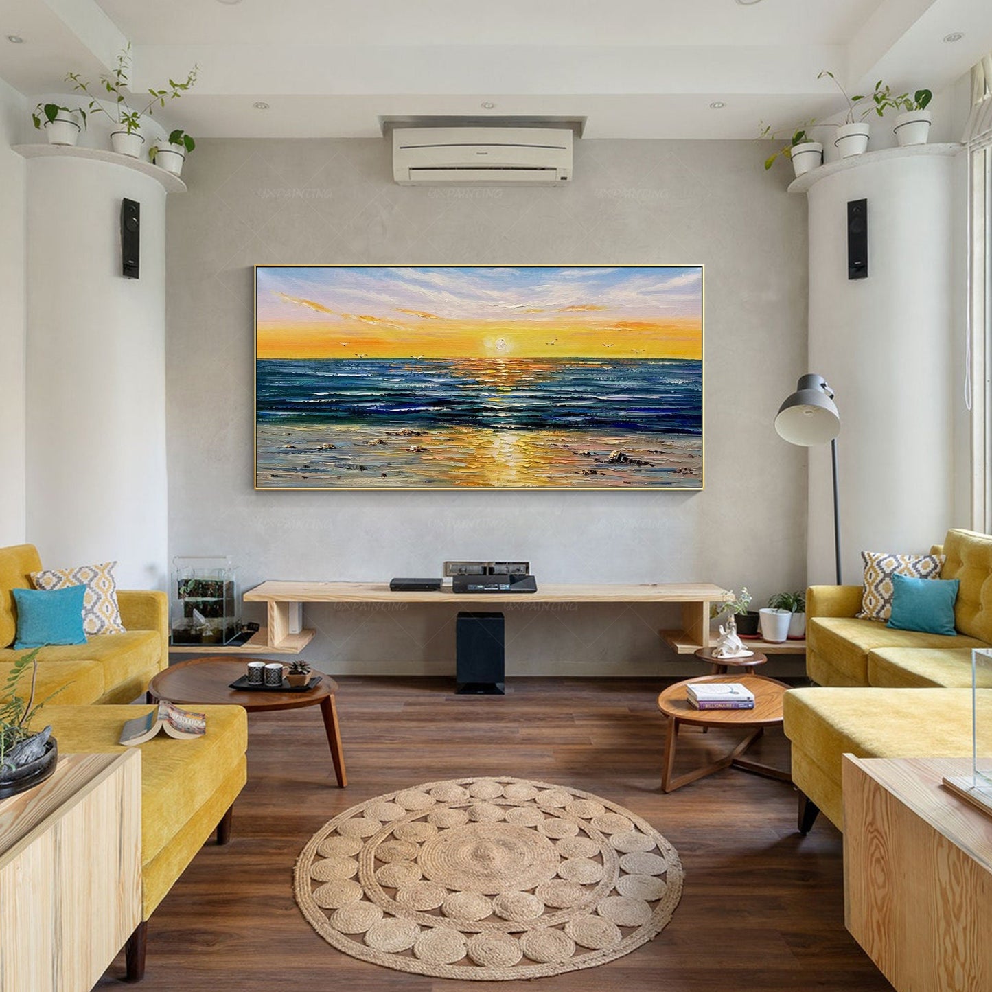 Extra Large Seascape Painting: Abstract Sunset Beach Wall Art #3