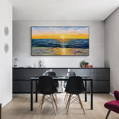 Extra Large Seascape Painting: Abstract Sunset Beach Wall Art #4