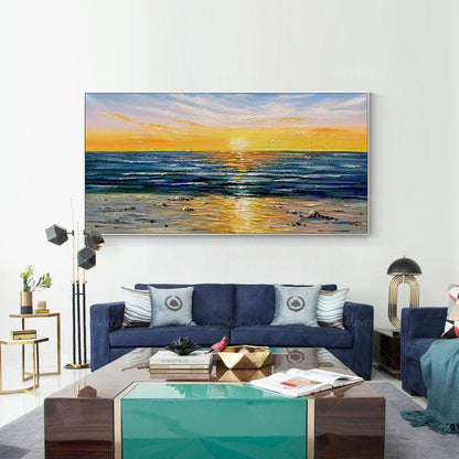 Extra Large Seascape Painting: Abstract Sunset Beach Wall Art #5