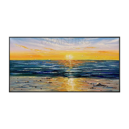 Extra Large Seascape Painting: Abstract Sunset Beach Wall Art #9
