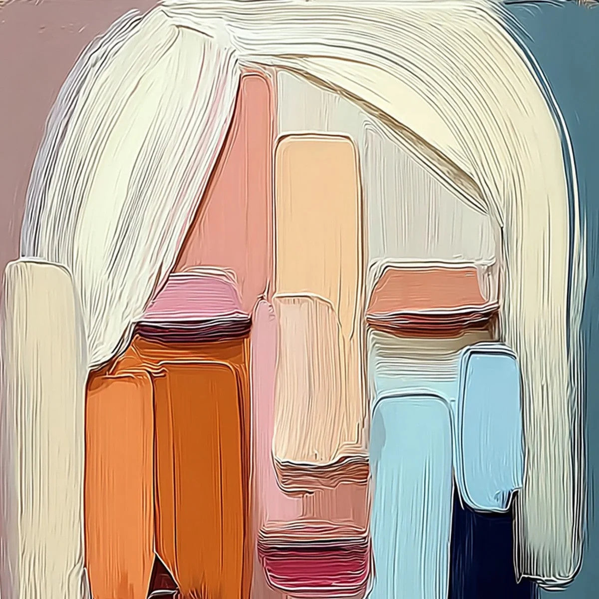 FACETS: Expressive Abstract Portrait Impasto Oil Painting | rectangular format, hand-painted canvas edge