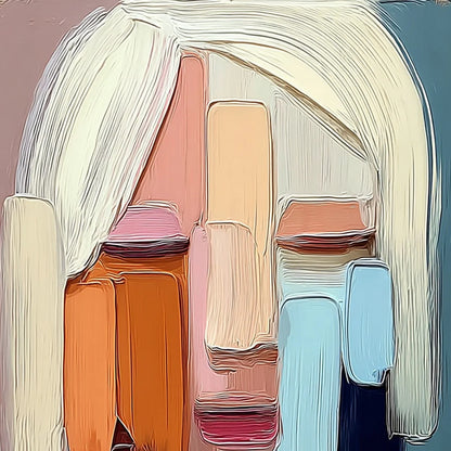 FACETS: Expressive Abstract Portrait Impasto Oil Painting | rectangular format, hand-painted canvas edge