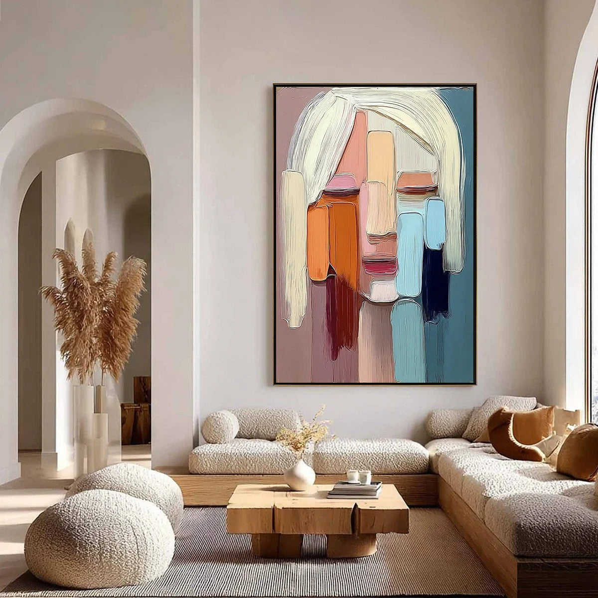 FACETS: Expressive Abstract Portrait Impasto Oil Painting | black frame version on white wall