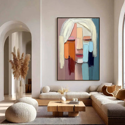 FACETS: Expressive Abstract Portrait Impasto Oil Painting | black frame version on white wall
