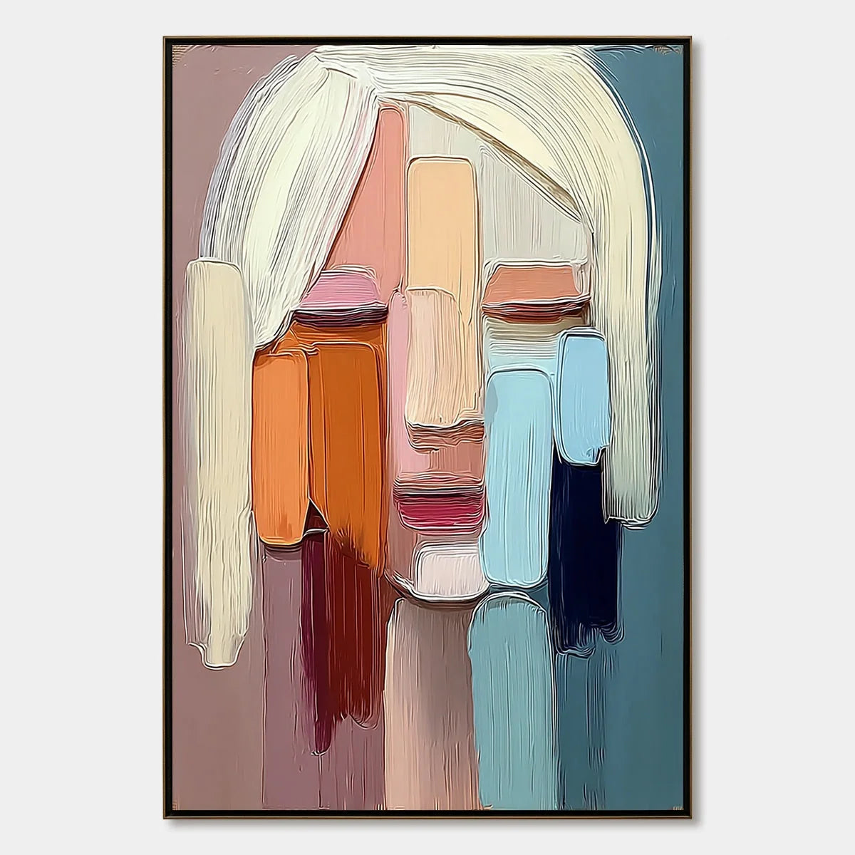 FACETS: Expressive Abstract Portrait Impasto Oil Painting | hanging in FACETS: Expressive Abstract Portrait Impasto Oil Painting featuring layered textured brushwork in refined tones; figurative co...