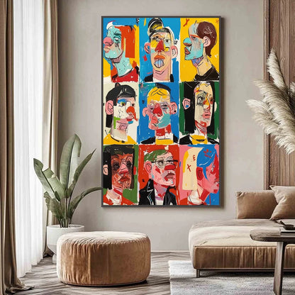 FACETS OF IDENTITY: Colorful, Expressive Portrait Series | gold frame stretched on neutral wall