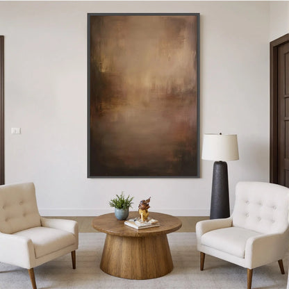 FADING EMBER: Wabi Sabi Abstract Art for Sophisticated Spaces | gold frame stretched on neutral wall
