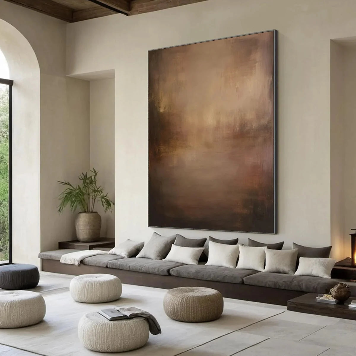 FADING EMBER: Wabi Sabi Abstract Art for Sophisticated Spaces | beige palette, original Hand-painted on premium stretched canvas using artist-grade oils; rich layered surface combines smooth gradie...