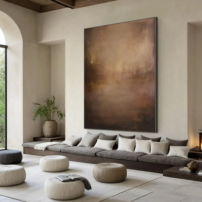 FADING EMBER: Wabi Sabi Abstract Art for Sophisticated Spaces | beige palette, original Hand-painted on premium stretched canvas using artist-grade oils; rich layered surface combines smooth gradie...