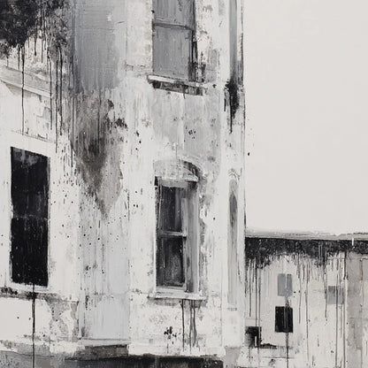 FADING FACADE: Monochromatic Abstract Architecture Painting | rectangular format, hand-painted canvas edge