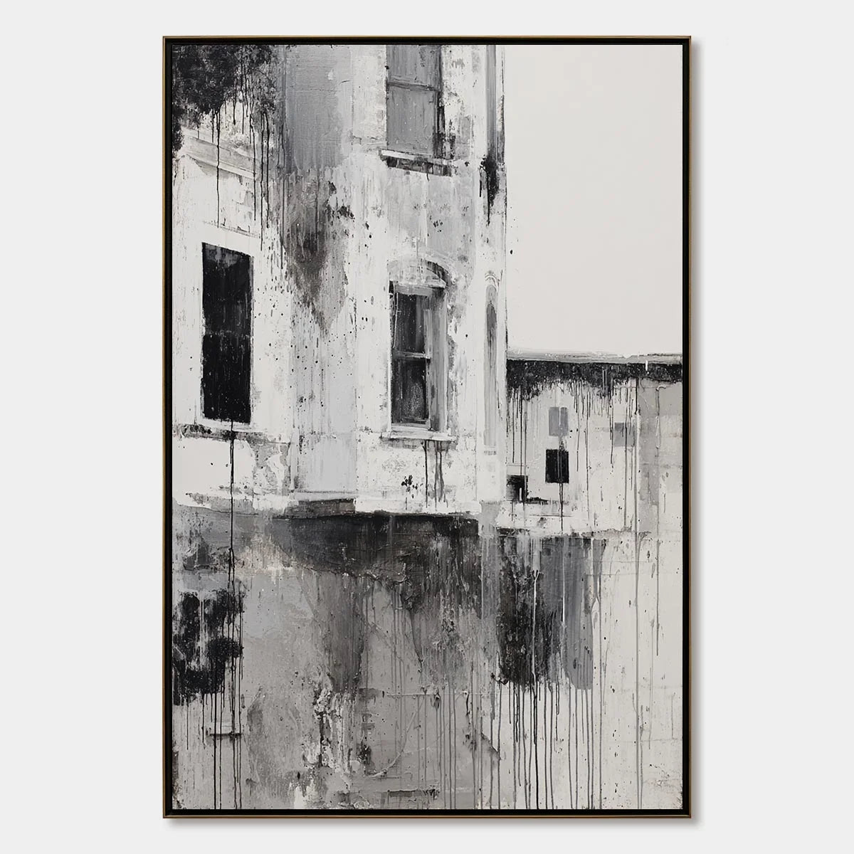 FADING FACADE: Monochromatic Abstract Architecture Painting | hanging in FADING FACADE: Monochromatic Abstract Architecture Painting featuring layered textured brushwork in refined tones; abstract ...