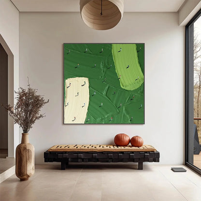 FAIRWAY DANCE: Textured Impasto Golf Scene Painting | Abstract closeup, raised brushwork detail