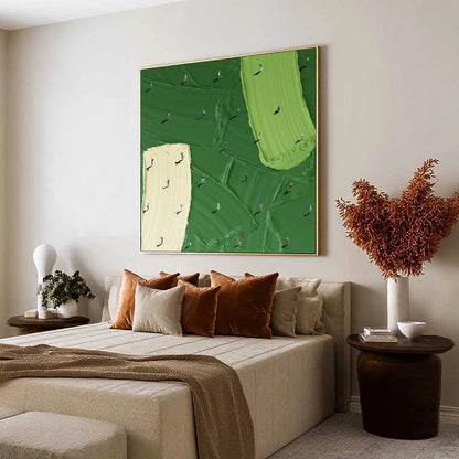 FAIRWAY DANCE: Textured Impasto Golf Scene Painting | Abstract mood, soft natural light studio shot