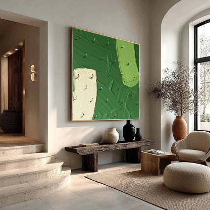 FAIRWAY DANCE: Textured Impasto Golf Scene Painting | beige palette, original Hand-painted on premium stretched canvas using artist-grade oils; rich layered surface combines smooth gradients with t...